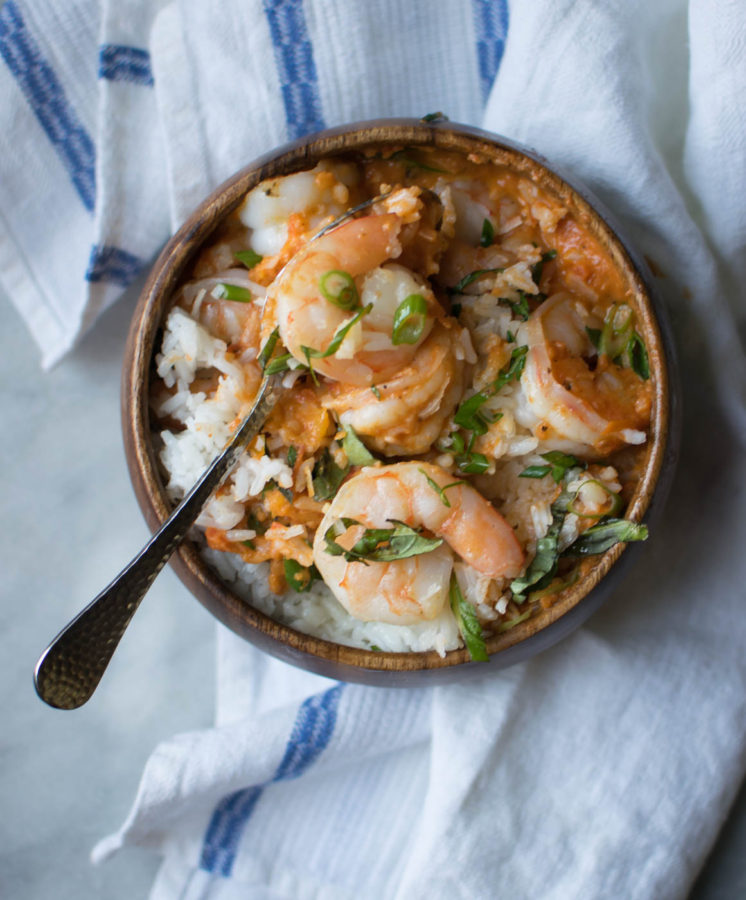 Shrimp with Coconut Rice and Tomato Pepper Sauce | Carolyn's Cooking