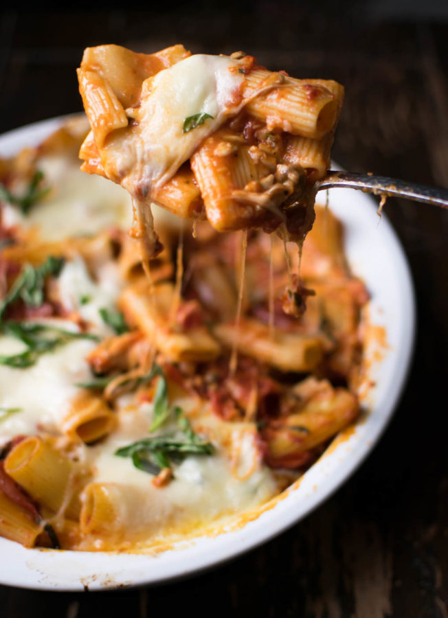 Baked Rigatoni with Pancetta and Mushrooms | Carolyn's Cooking