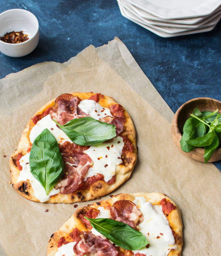 Easy Naan Pizza with Fresh Mozzarella and Coppa | Carolyn's Cooking