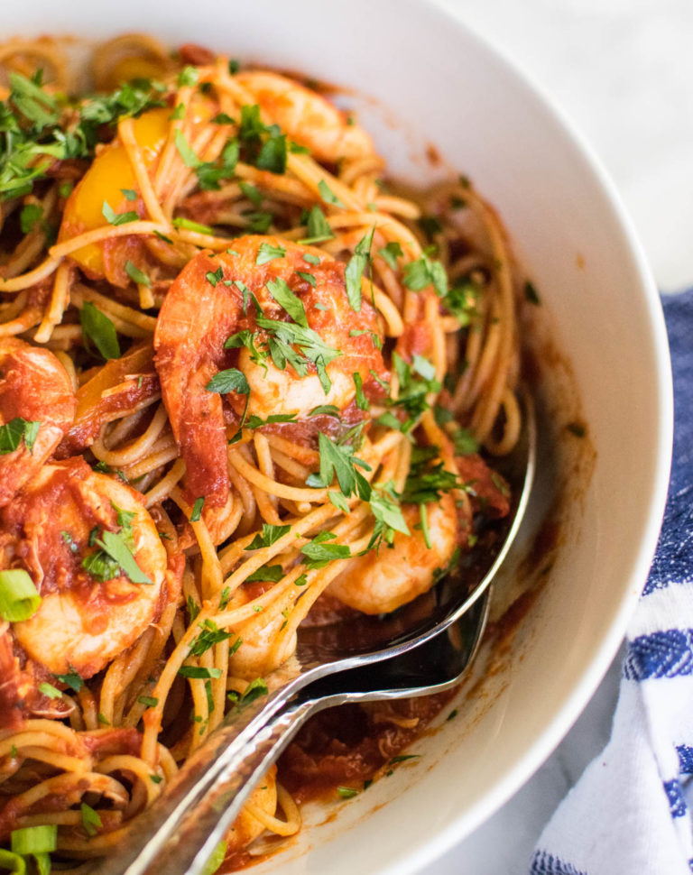 Cajun Spaghetti with Seafood | Carolyn's Cooking