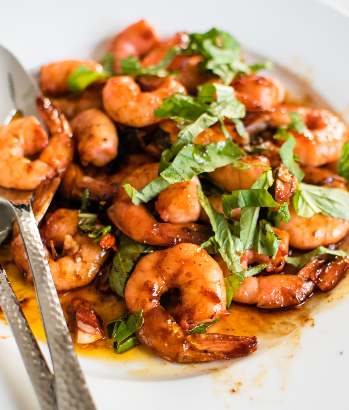 Sweet and Spicy Grenadine Shrimp with Basil | Carolyn's Cooking