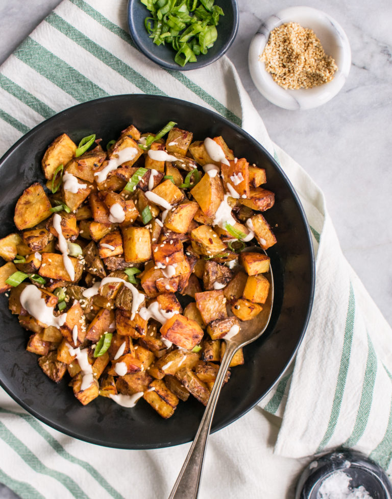 Harissa Roasted Potatoes with Tahini Sauce | Carolyn's Cooking