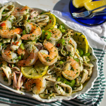 Italian Seafood Salad on a serving platter.