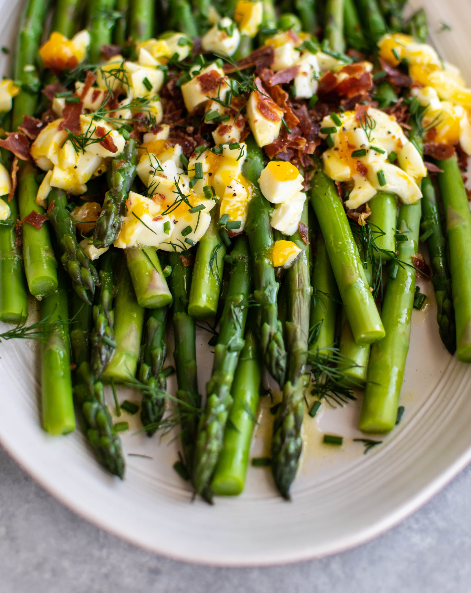 Asparagus Mimosa with Crispy Prosciutto | Carolyn's Cooking