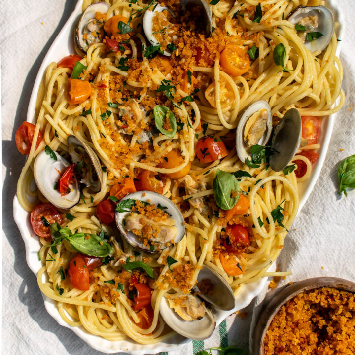 Clam Pasta with Tomatoes and Spicy Breadcrumbs.