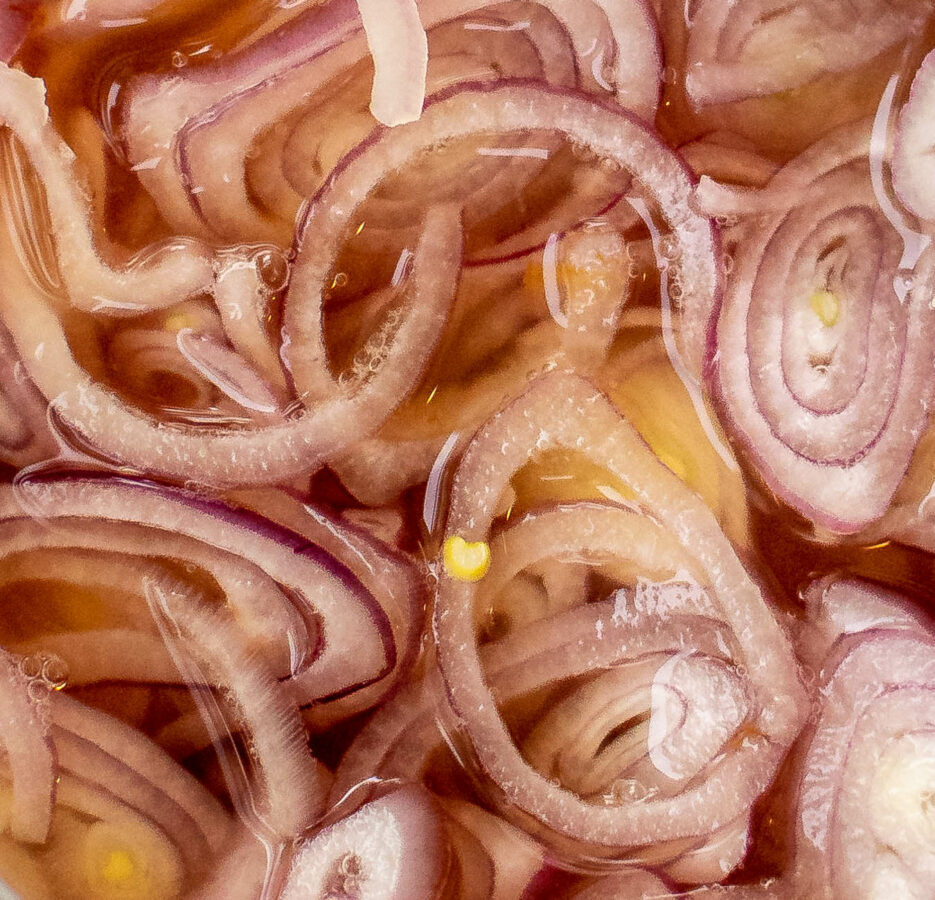 Quick Pickled Shallots close up.