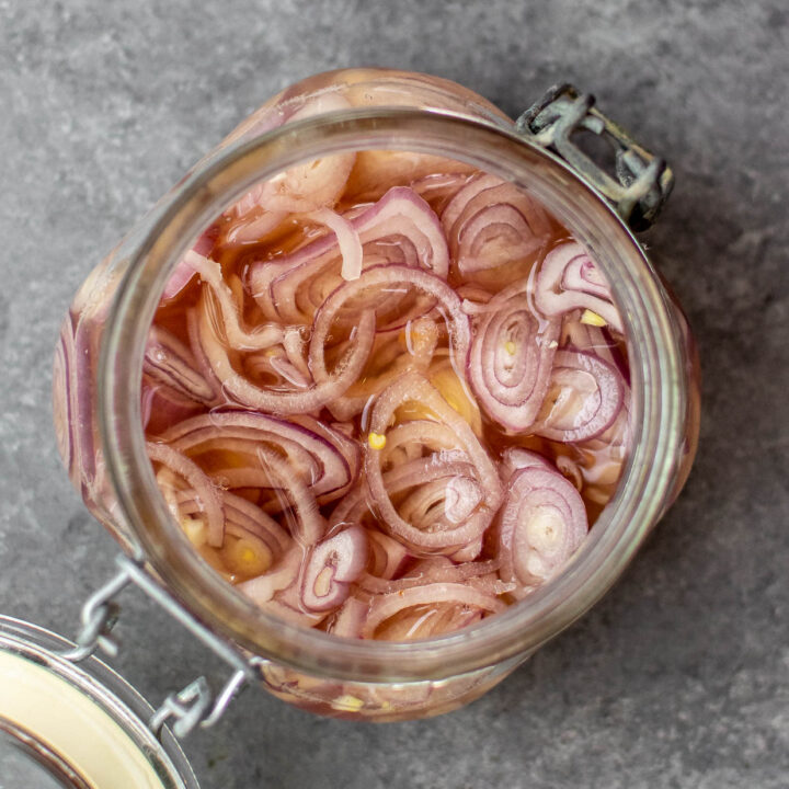 Quick Pickled Shallots in a jar.