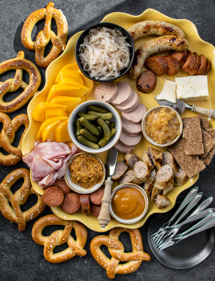 Bavarian Meat and Cheese Board served with soft pretzels.