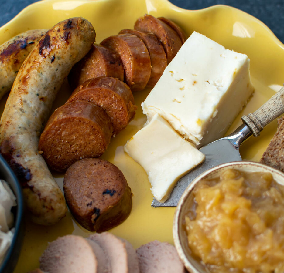 Bavarian Meat and Cheese Board close up of limburger cheese.