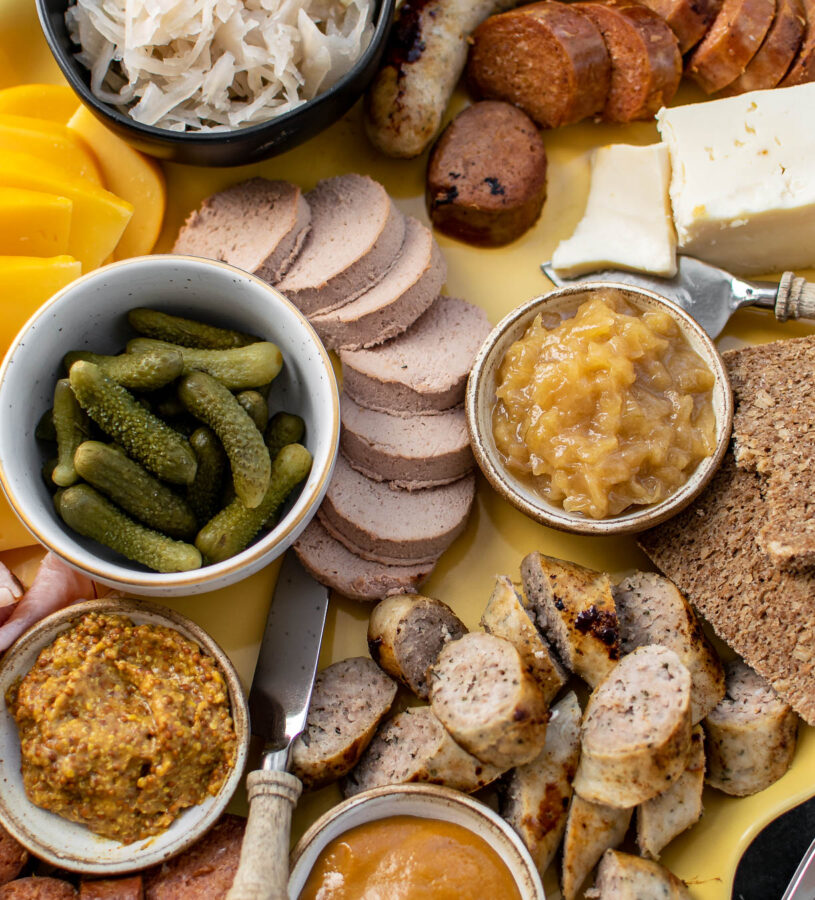 Bavarian Meat and Cheese Board close up.