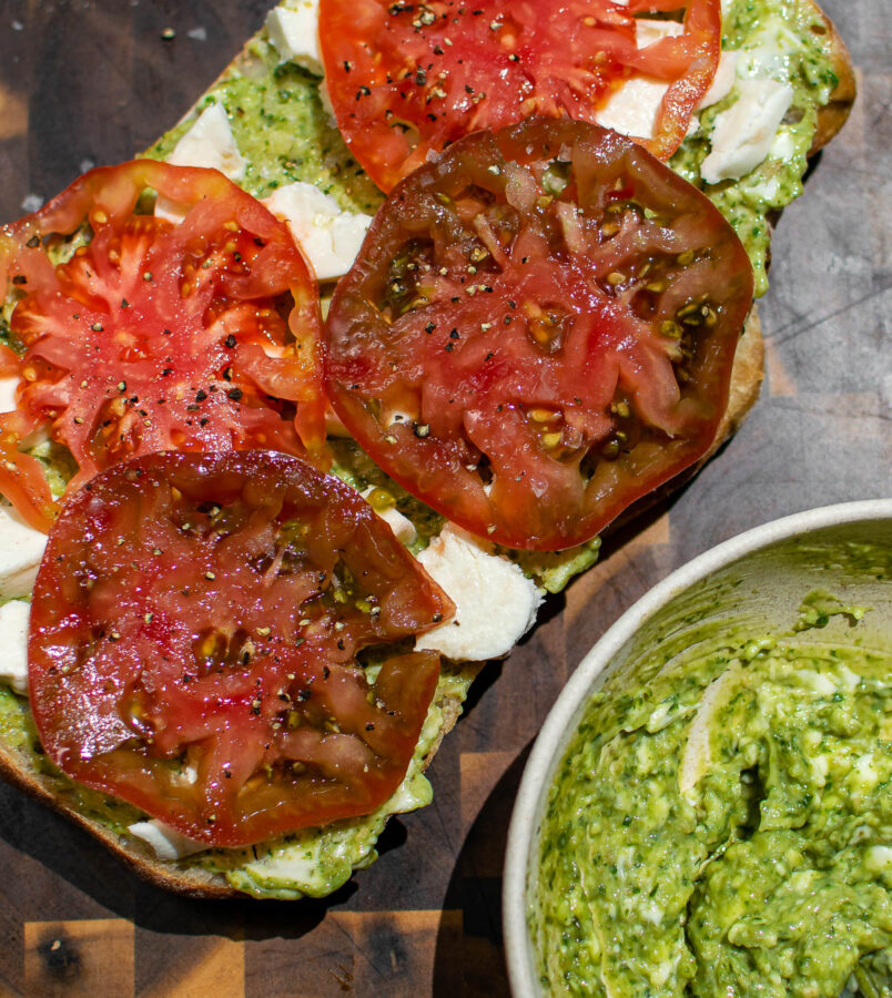 Pesto Caprese Garlic Bread before baking.