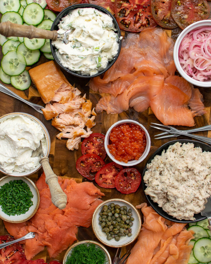 Smoked Fish Bagel Board close up.